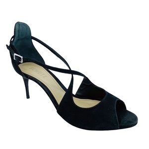 Schutz Black Suede Peep Toe Slingback Heels